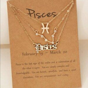 New Gold Pisces Zodiac Constellation Necklace Set of 3